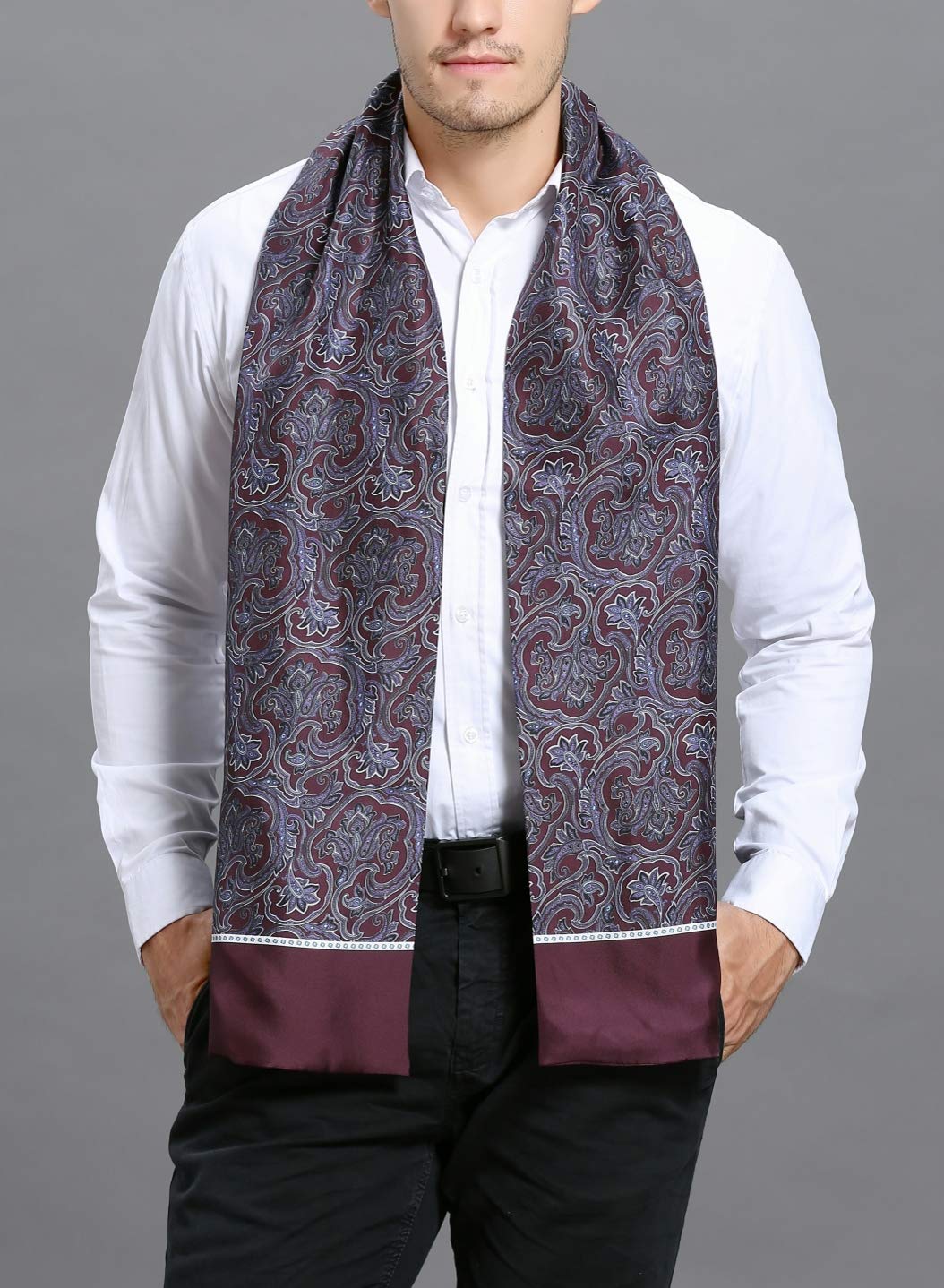 Sciarpa Uomo elegante foulard ascot in Seta Paisley a 2 Strati
