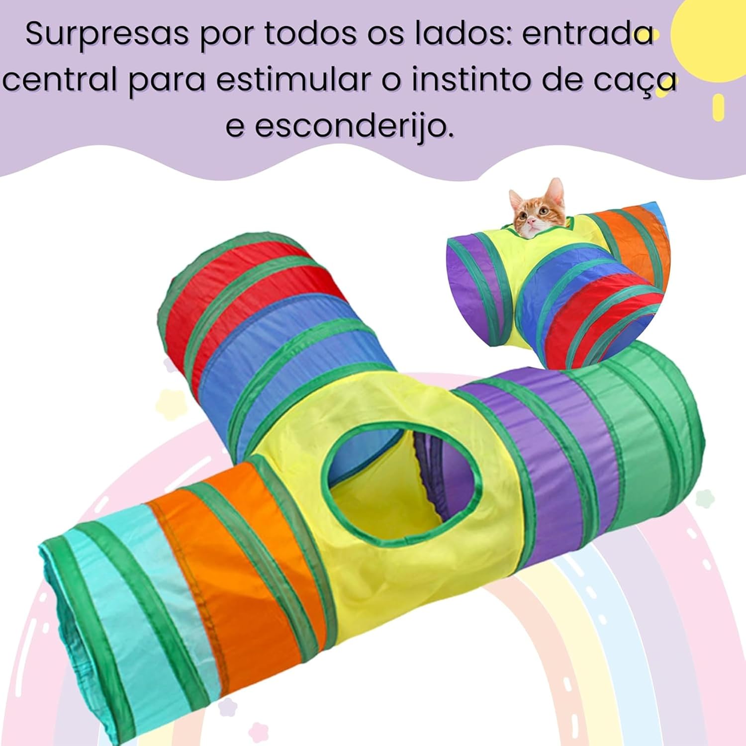 Brinquedo Interativo para Gatos Pets Tunel com Bolinha – Portátil Dobrável com 3 Saídas em T para Gatos Estímulo, Diversão, Exercício e Aventura Túnel Colorido Brinquedo Interativo para Gatos Pets Tunel com Bolinha – Portátil Dobrável com 3 Saídas em T para Gatos Estímulo, Diversão, Exercício e Aventura Túnel Colorido