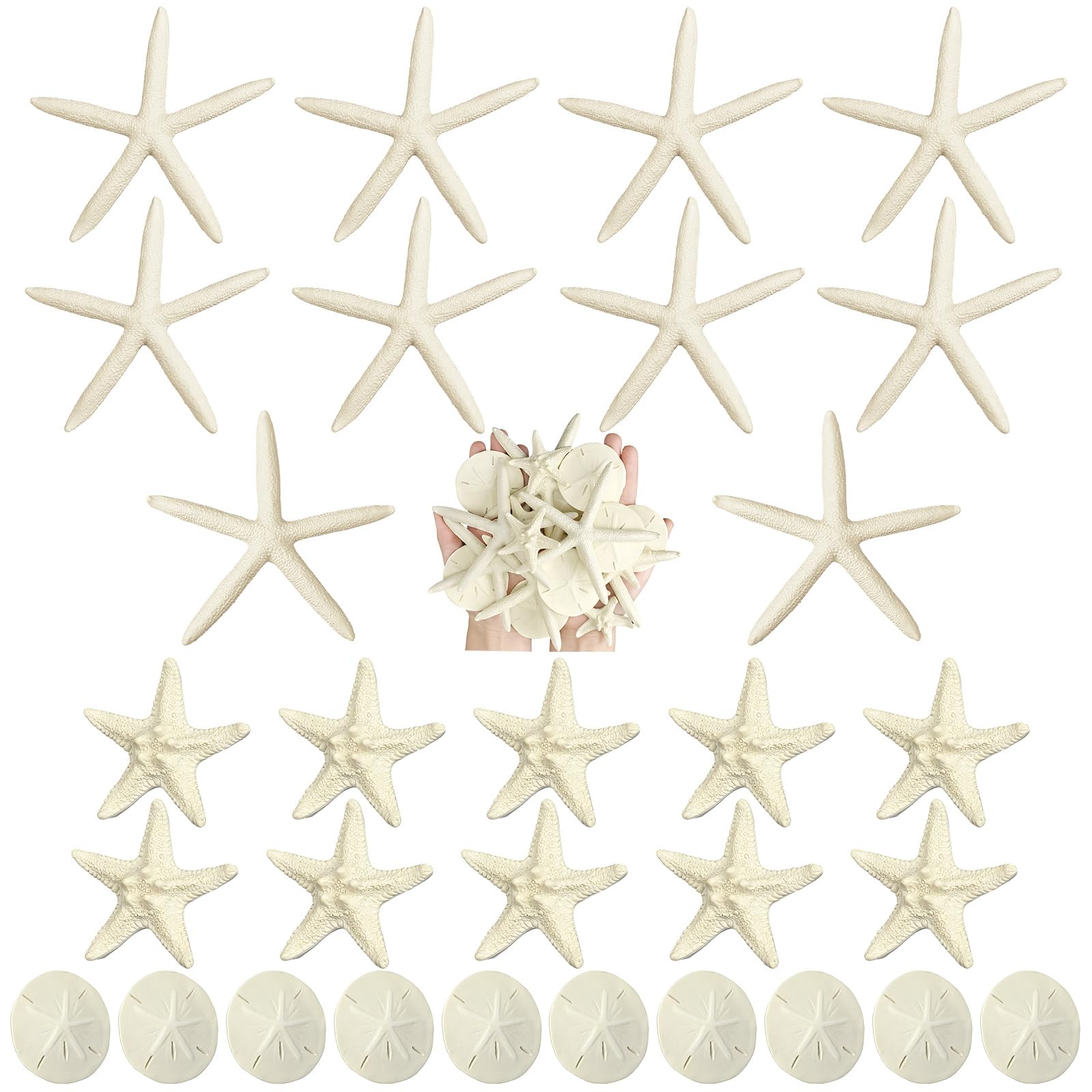 Queekay 30 Pieces Resin Starfish Sand Dollars 2.0 Inch 4.7 Inch Starfish 2.3 Inch Sand Dollars Crafts Ocean Themed Glittered Coastal Decorations for Summer Wedding Christmas Party Decor Supplies