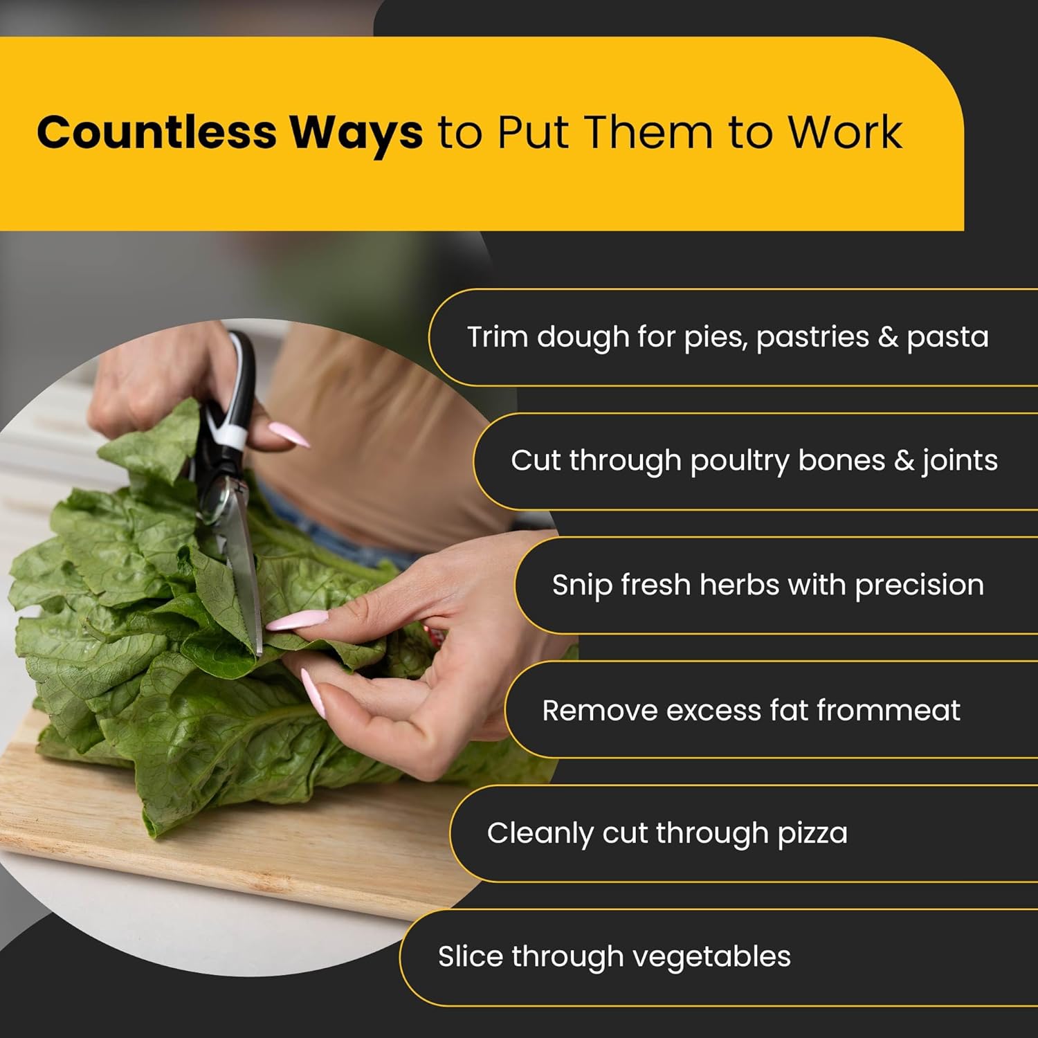 Heavy Duty Kitchen Shears With Sharpener - Lifetime Replacement Warranty* - Multipurpose Stainless Steel Scissors for Food - Sharp Food-Grade Kitchen Scissor for Meat, Seafood, Poultry - 4 Piece Set