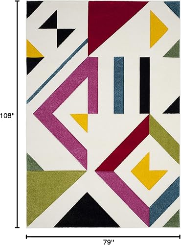 Vista 23 de SAFAVIEH Hollywood Collection - Alfombra decorativa de 4 x 6 pies, color marfil y rosa, diseño moderno de mediados de siglo, no desprende pelusa