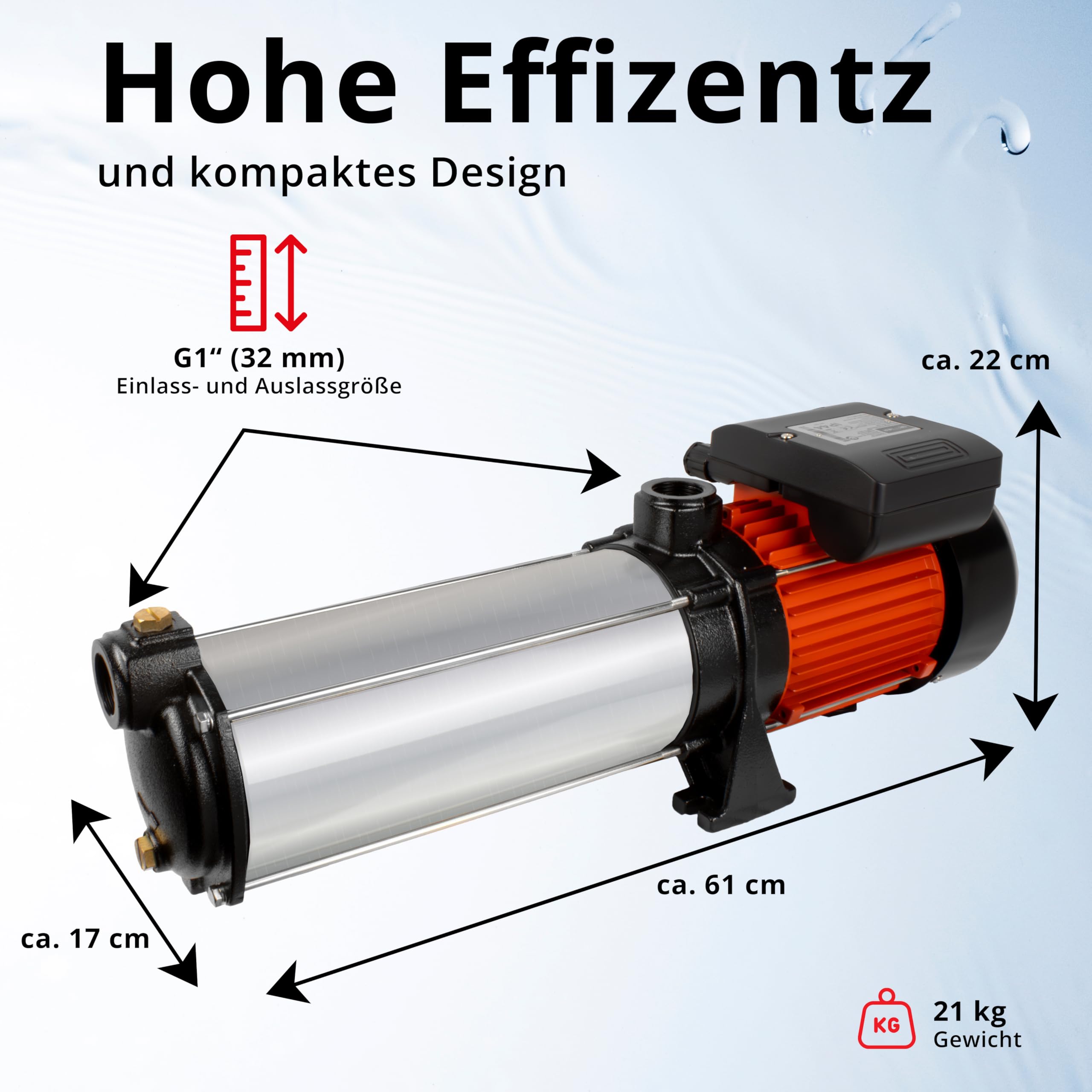 Grafner Premium Kreiselpumpe 10 Stufen, 5400 l/h 2200 Watt, 11 bar, Förderhöhe 110m, Ansaughöhe 8m, selbstansaugende Wasserpumpe, Edelstahl Gartenpumpe Hauswasserwerk Brunnenpumpe mehrstutig
