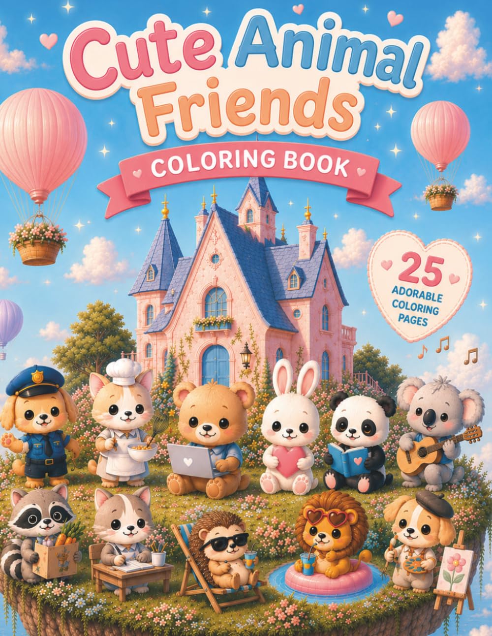 Animal Friends: Doing human things: Cute Animals Coloring Book – Funny & Relaxing Pages
