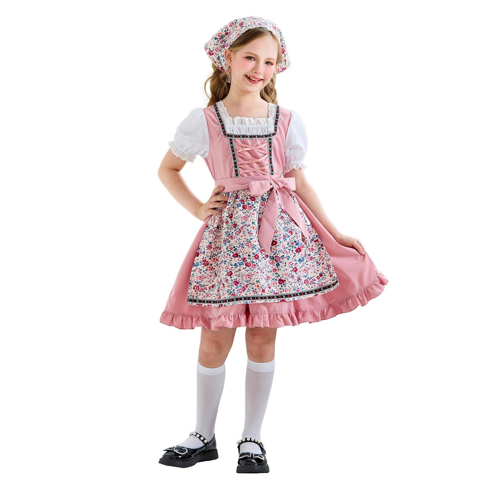 Generisch Elegancka europejska sukienka fartucha do cosplay, długość do ziemi z białą koronką i kieszeniami