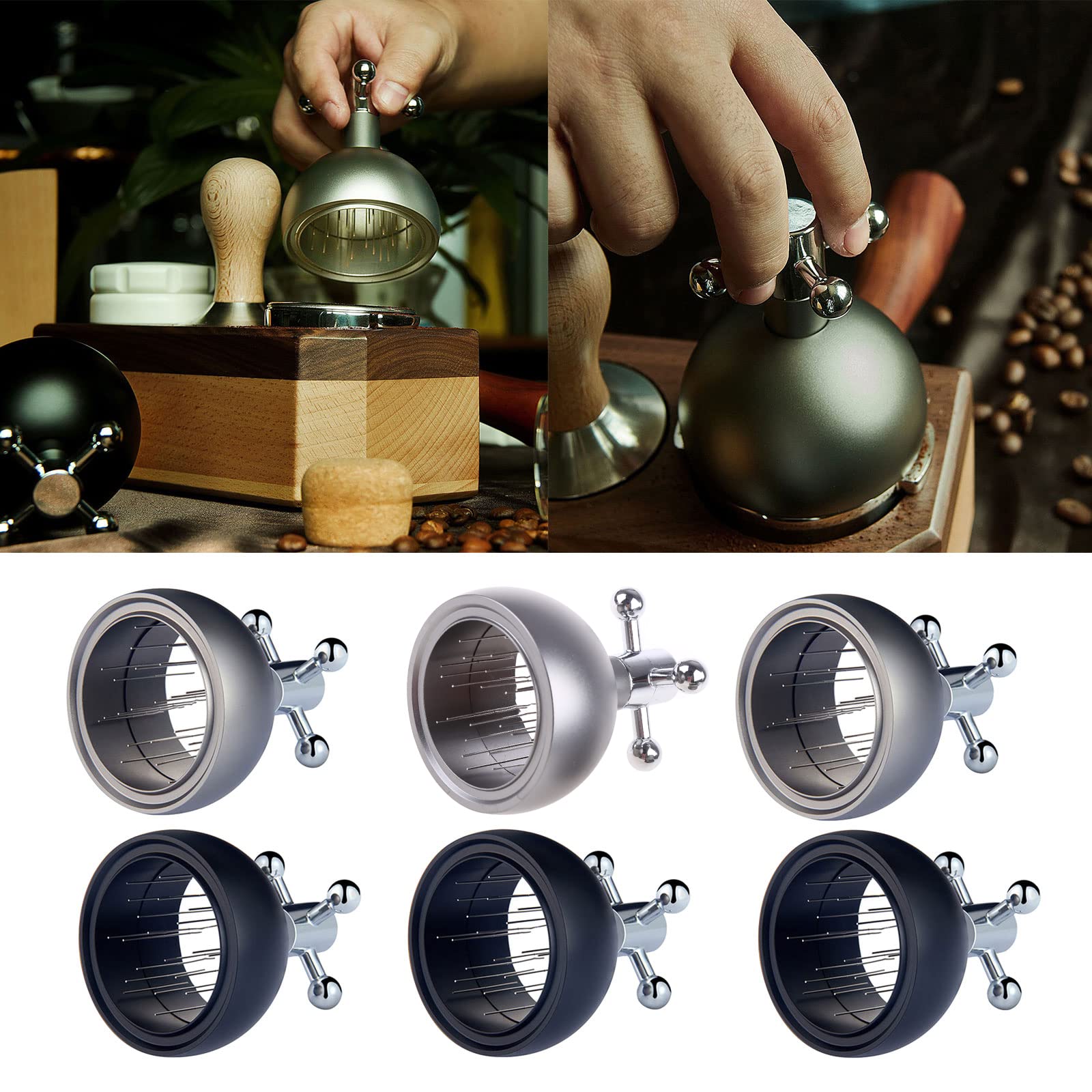 Difusor de café en polvo, 51/53/58 mm, herramienta de nivelación, mango de metal, tipo aguja, herramienta de agitación para distribución de café expreso