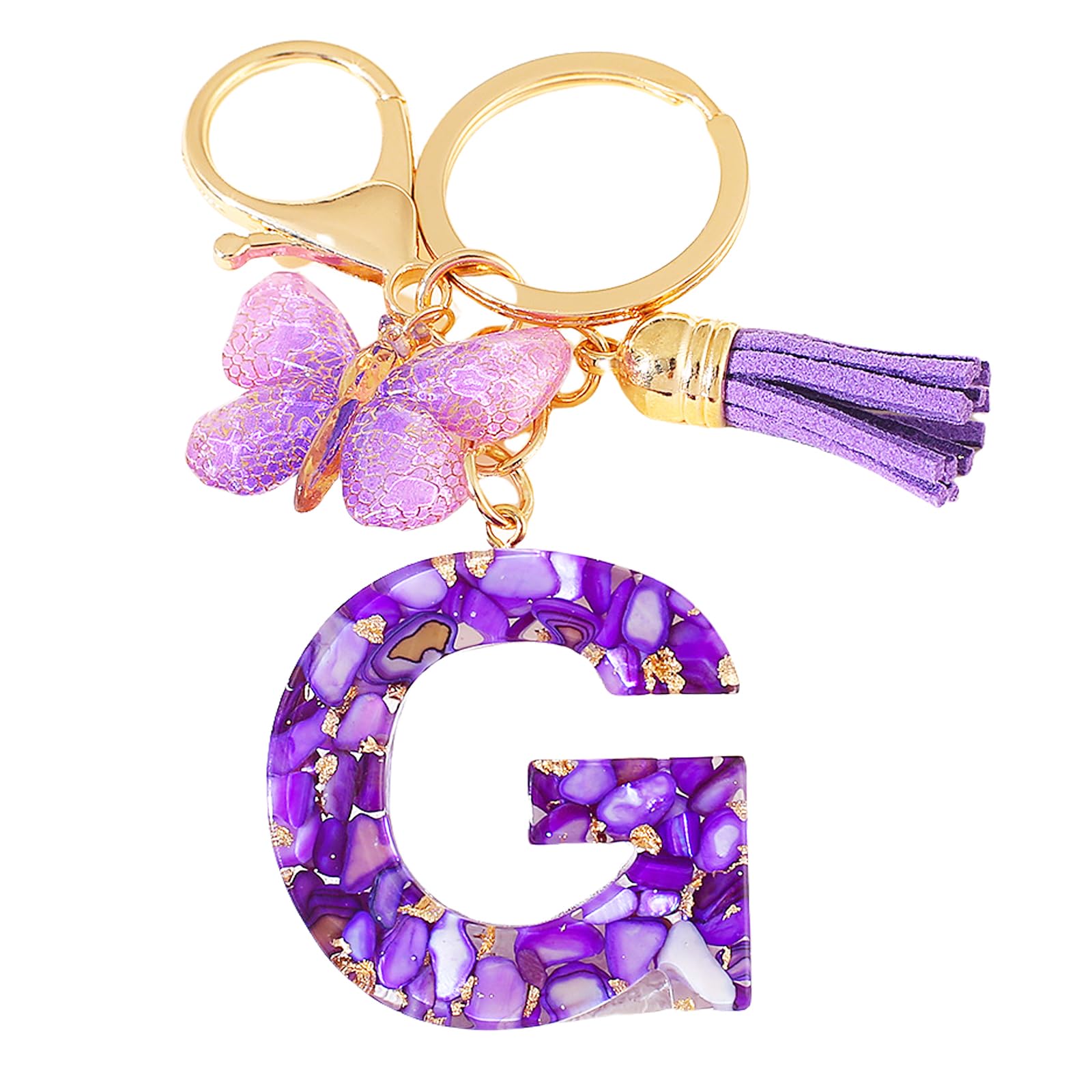 YYHDTYFY Alphabet Initial Letter with Tassel Keychains Resin Cute Car Key Holder for Bag Charm Women
