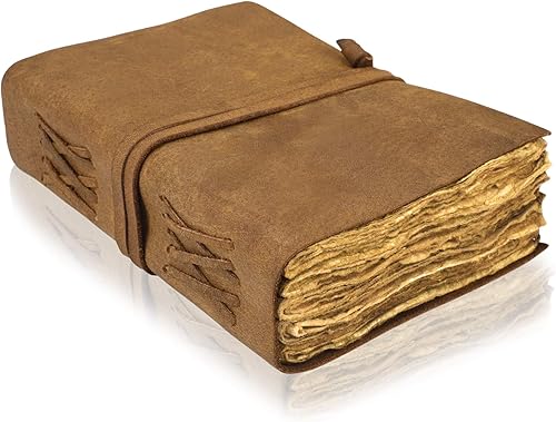 Miniatura 1 de VIMOKSHA Diario de cuero genuino  Papel antiguo hecho a mano con borde Deckle  Cuaderno de bocetos vintage de cuero con cierre de hebilla  Bloc de