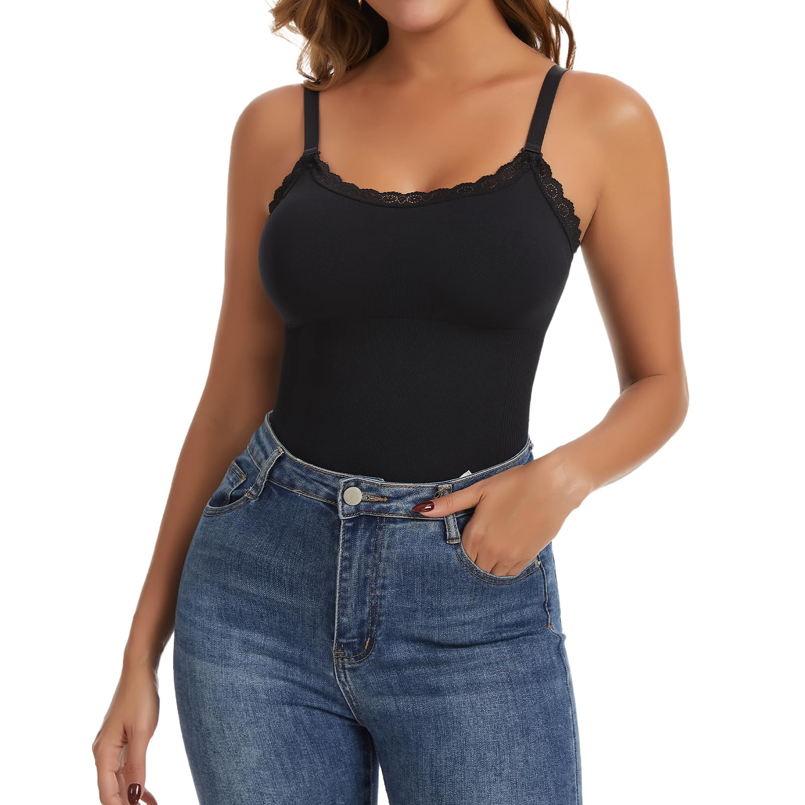 Joyshaper Damen BH Unterhemd mit Spitze Shapewear Hemden Bauchweg Gepolsterte Trägertop Nahtlos Body Shaper Kompression Tank Top