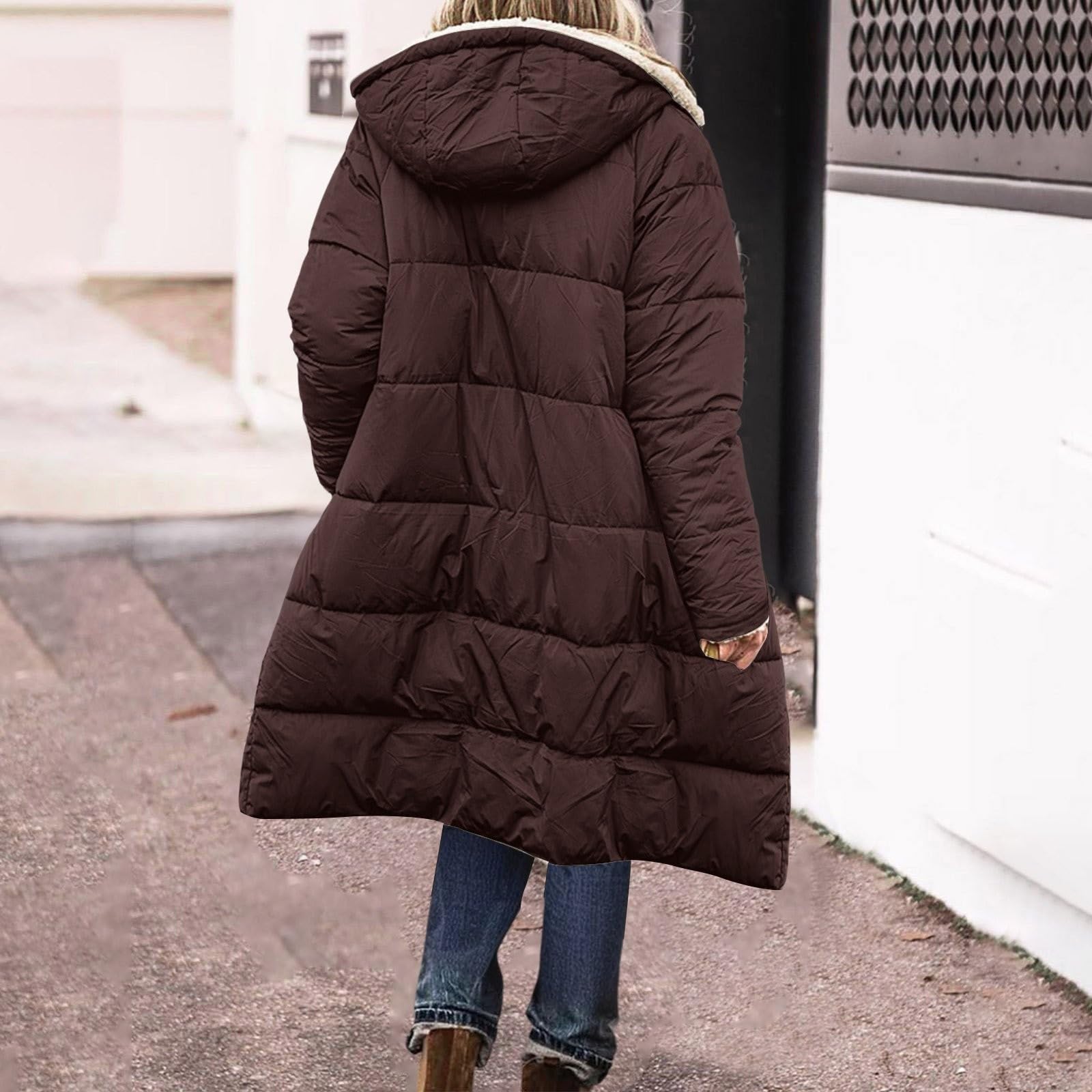 Piumino da donna foderato lungo con cappuccio | giacca trapuntata impermeabile softshell giacca invernale con cerniera | piumino per giacche da donna leggero con cappuccio alla moda giacca invernale