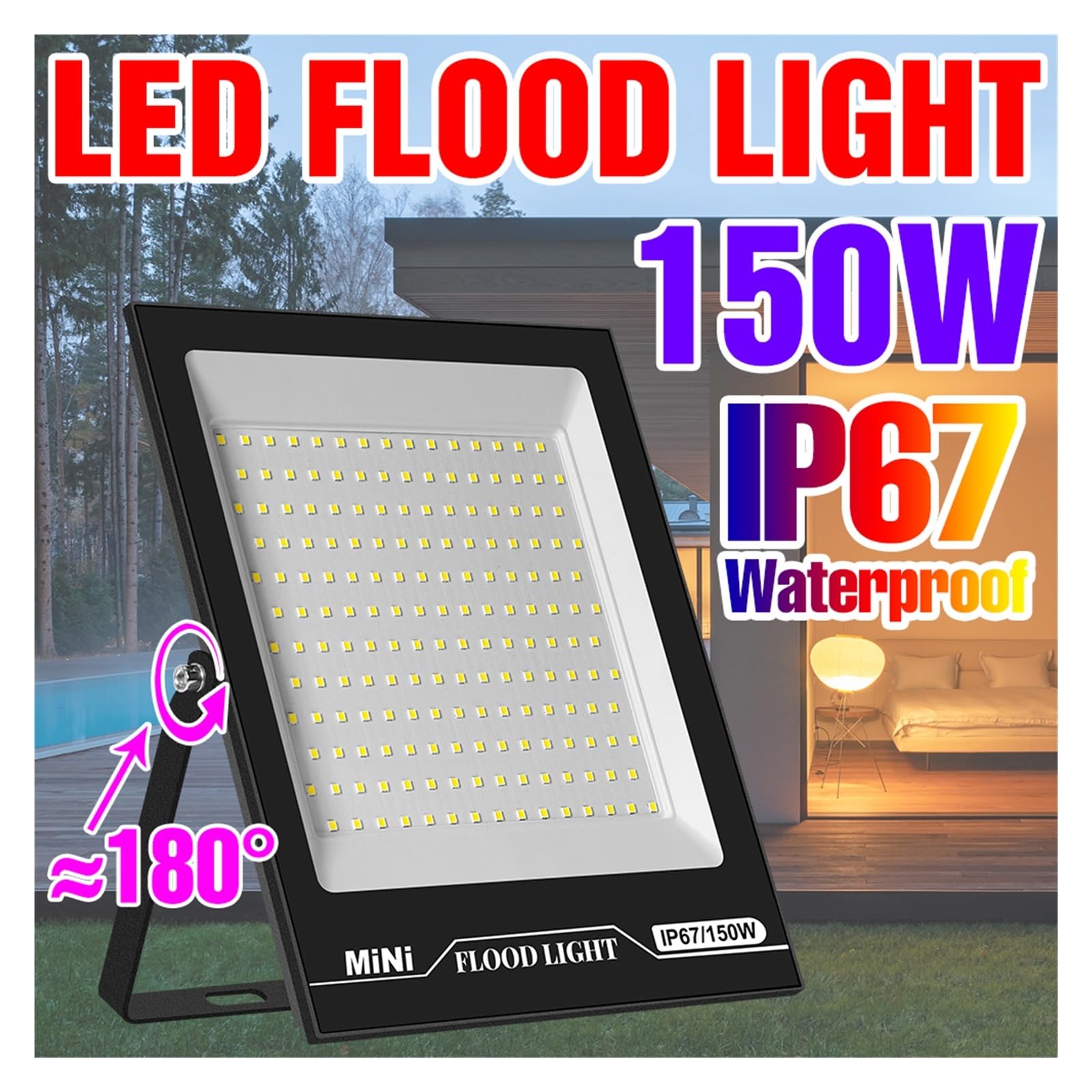 Reflektory Zewnętrzne LED Oświetlenie Uliczne Światło Halogenowe IP67 Wodoodporny Dziedziniec Światła Korytarza SMD2835 Krajobraz Odbłyśnik Kinkiet Efektywna OszczęDność Energii(200W Cold white)