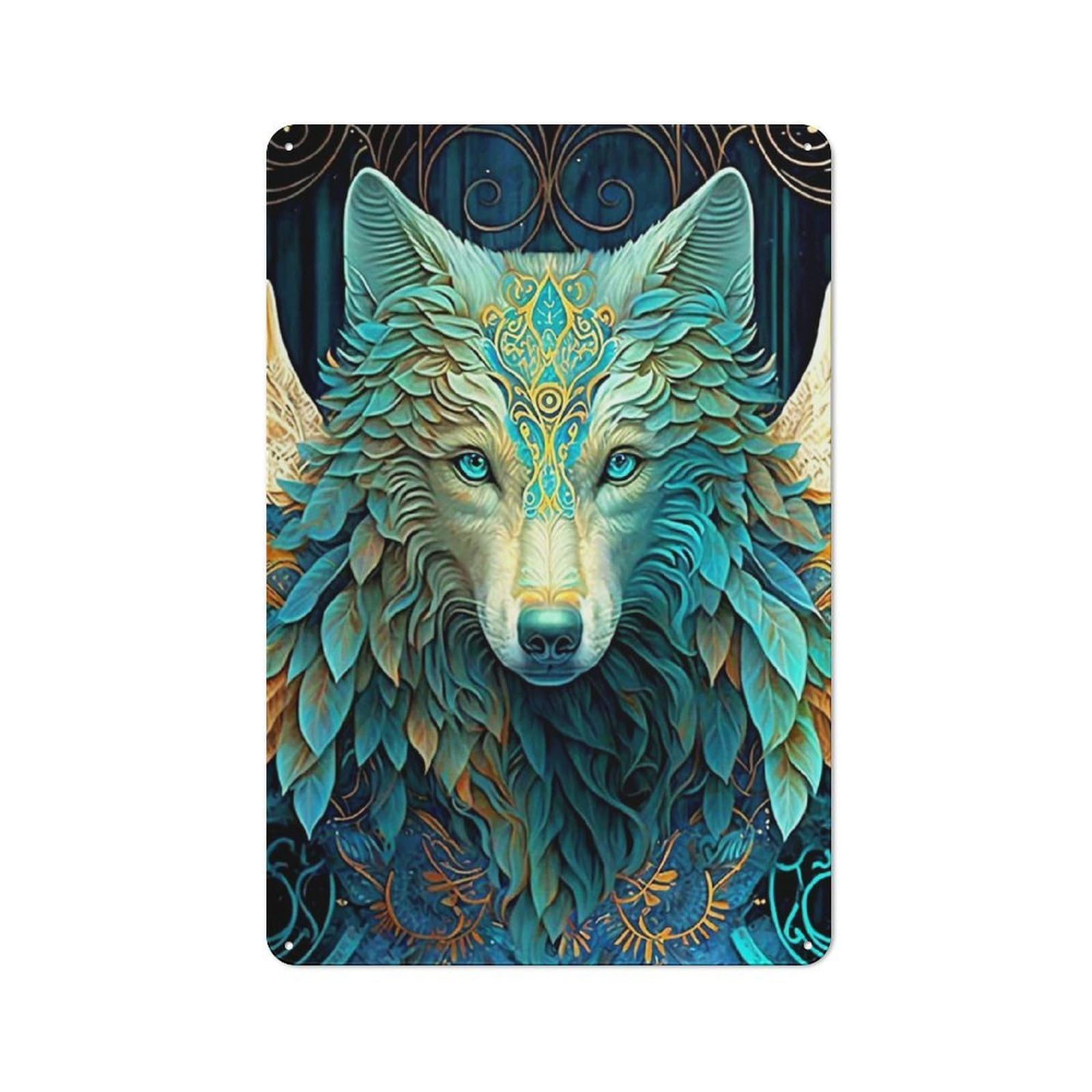Metal Wall Sign with Wolf Design 30x20cm, Modern Retro Urban Room Decor for Workspace, Cafe, Hallway Or Garage