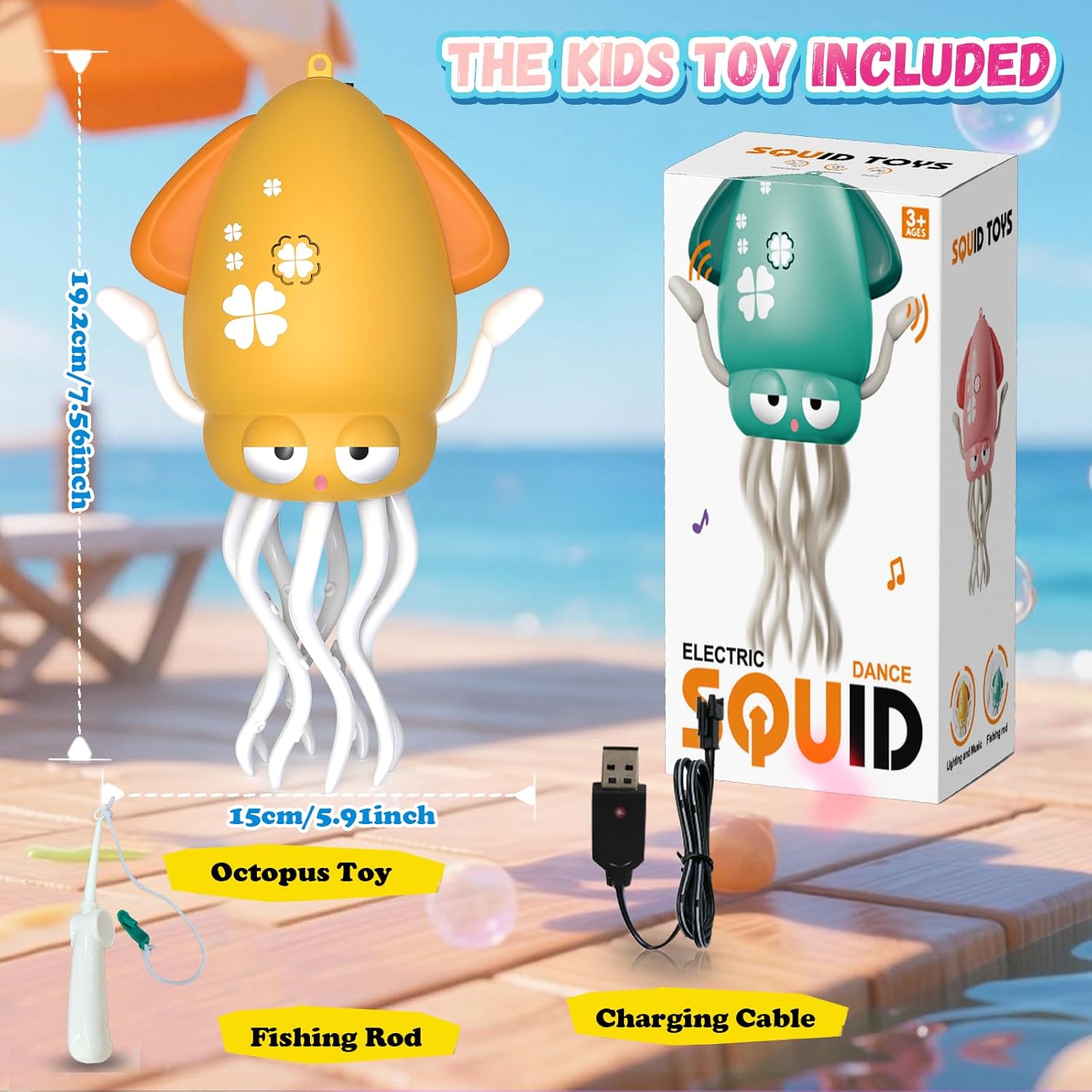 PANAMALAR Dancing Octopus Toy, Electric Octopus Crawling Toy for Kids with Music/Lights/Rechargeable Battery, Light up Magic Moving Squid Toys for Baby Boy Girl Age 3 4 5 6+ Birthday Gifts, Yellow