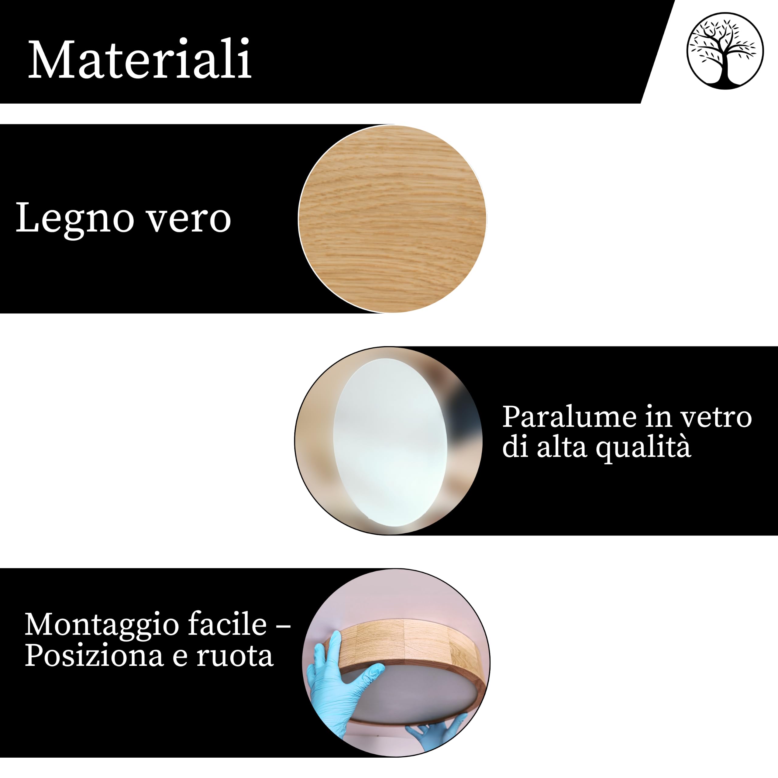 Plafoniera rotonda legno noce 3xE27 (47 cm) LEJA | Legno massello, Installazione facile, Prodotto nell'UE, CE, Paralume in vetro satinato, Facile da pulire
