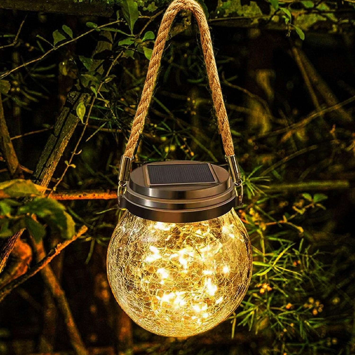 Solar Lanterns Hanging Crack Glass Lights Waterproof Outdoor Garden Decor Patio Porch Garden Yard Backyard Balcony Lawn Tree Christmas Decor (Warm White)