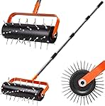 Walensee Rolling Lawn Aerator, Heavy Duty Manual Aerator Tool with 42 Spikes, Lawn Spike Aerator Roller with 71