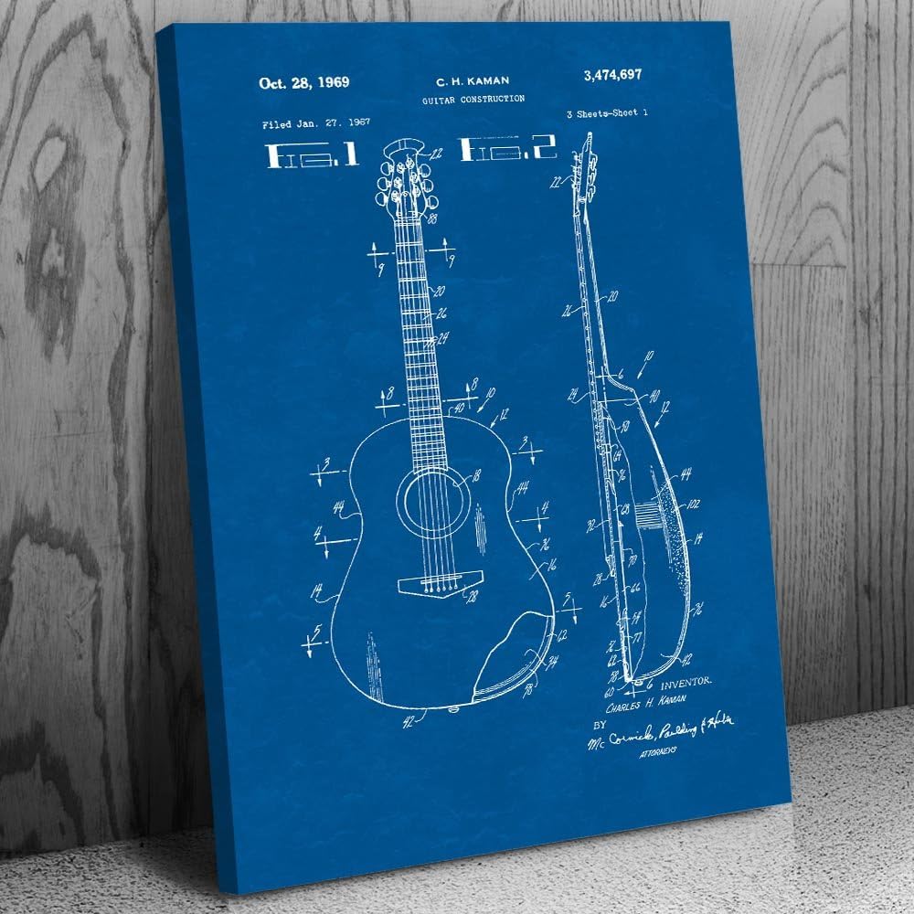 Acoustic Guitar Patent Canvas Print (18x24) Gifts For Men, Guitar Art, Guitar Player Gifts, Music Wall Art, Teacher Gifts, Classroom Decor