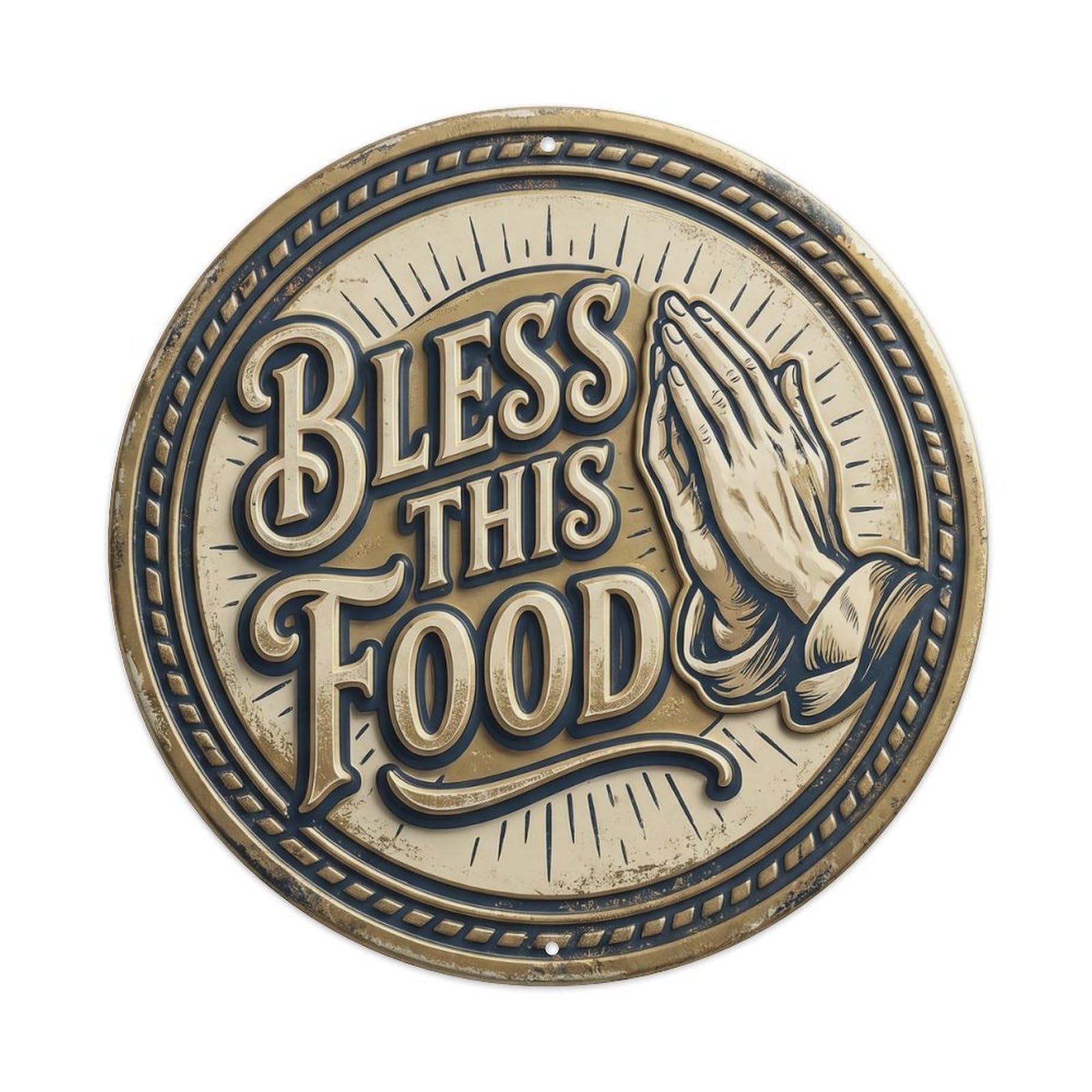 Bless This Food Vintage Kitchen Ornament Retro Slogans Vintage Metal Tin Sign Plaque Wall Decor for Cafe, Club Bar, Office, Garden Metal Poster 8x8Inch