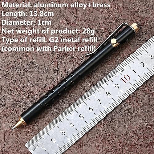 Miniatura 3 de Bolígrafo de acción de perno de aleación de aluminio, con bolígrafo distintivo de perno de corona de latón, compatible con repuestos de gel Parker
