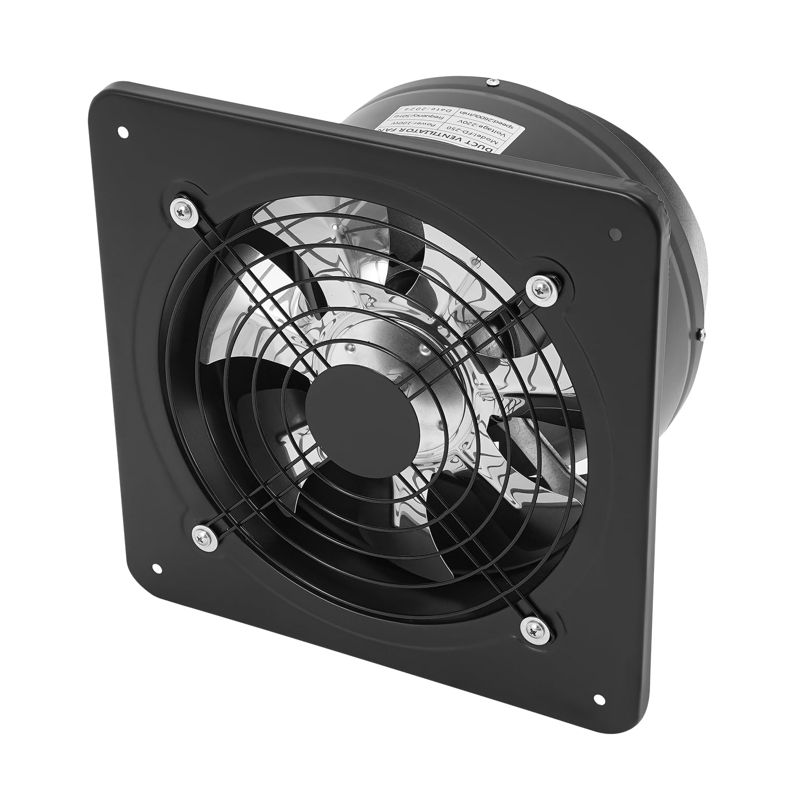 Wentylator wyciągowy, Ø 250 mm, cichy, 2600 obr./min, z klapą zwrotną, wydajny metalowy wentylator ścienny do kuchni, łazienki, garażu, piwnicy, wentylator rurowy, wentylator ścienny, wentylacja