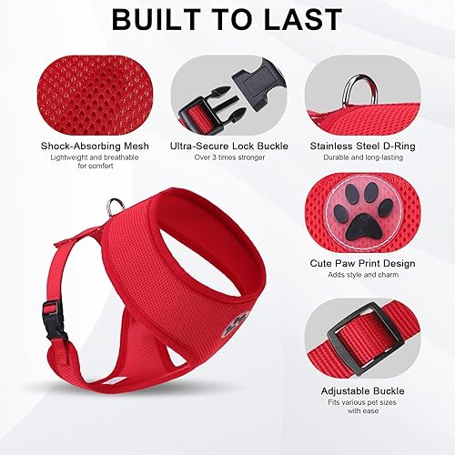 Miniatura 3 de Arnés para perro de malla suave, chaleco para pasear mascota, arnés acolchado y ajustable para cachorro, xs, Rojo