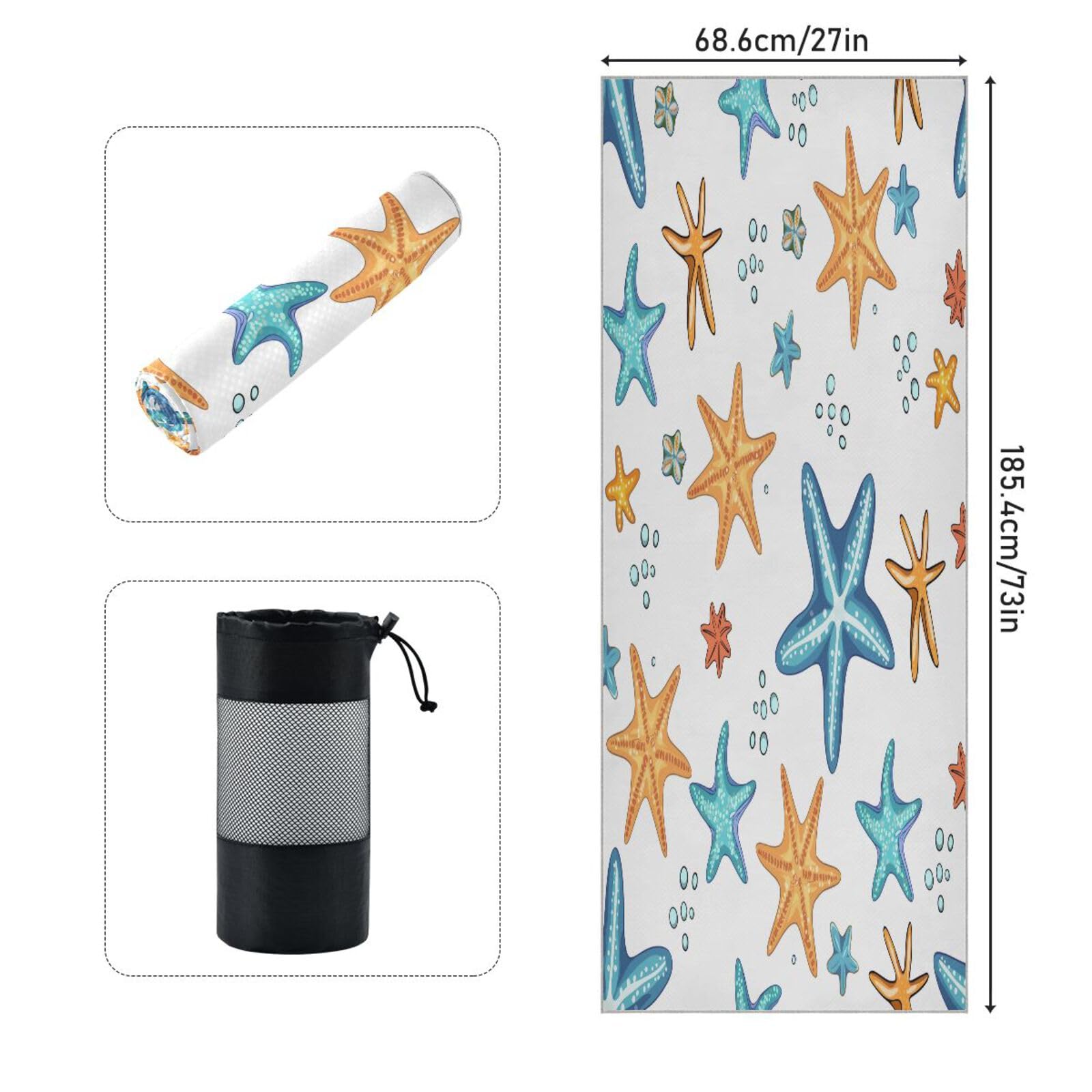 pnyoin Marine Fish Anchor Yoga Towel,Hot Yoga Mat Towel with Grip Dots Sweat Absorbent Non-Slip for Hot Yoga, 24
