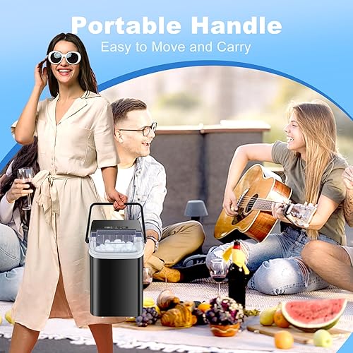 Miniatura 7 de Máquina de hielo portátil con asa de transporte, 2 tamaños de Icecube para el hogar, cocina, bar, fiesta, campamento