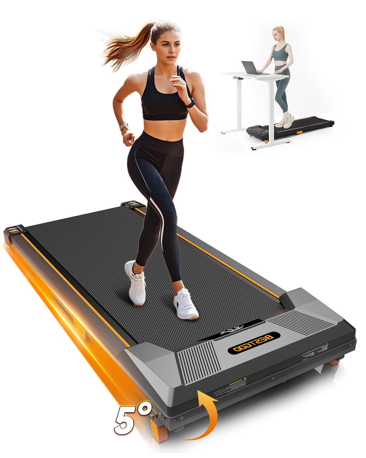 BestGod Treadmill, Inclined Under-Table Walking Pad, 2.5HP Treadmills, Compact Mini Walking Mat Treadmill with Remote Control, 150kg Load Capacity for Home and Office