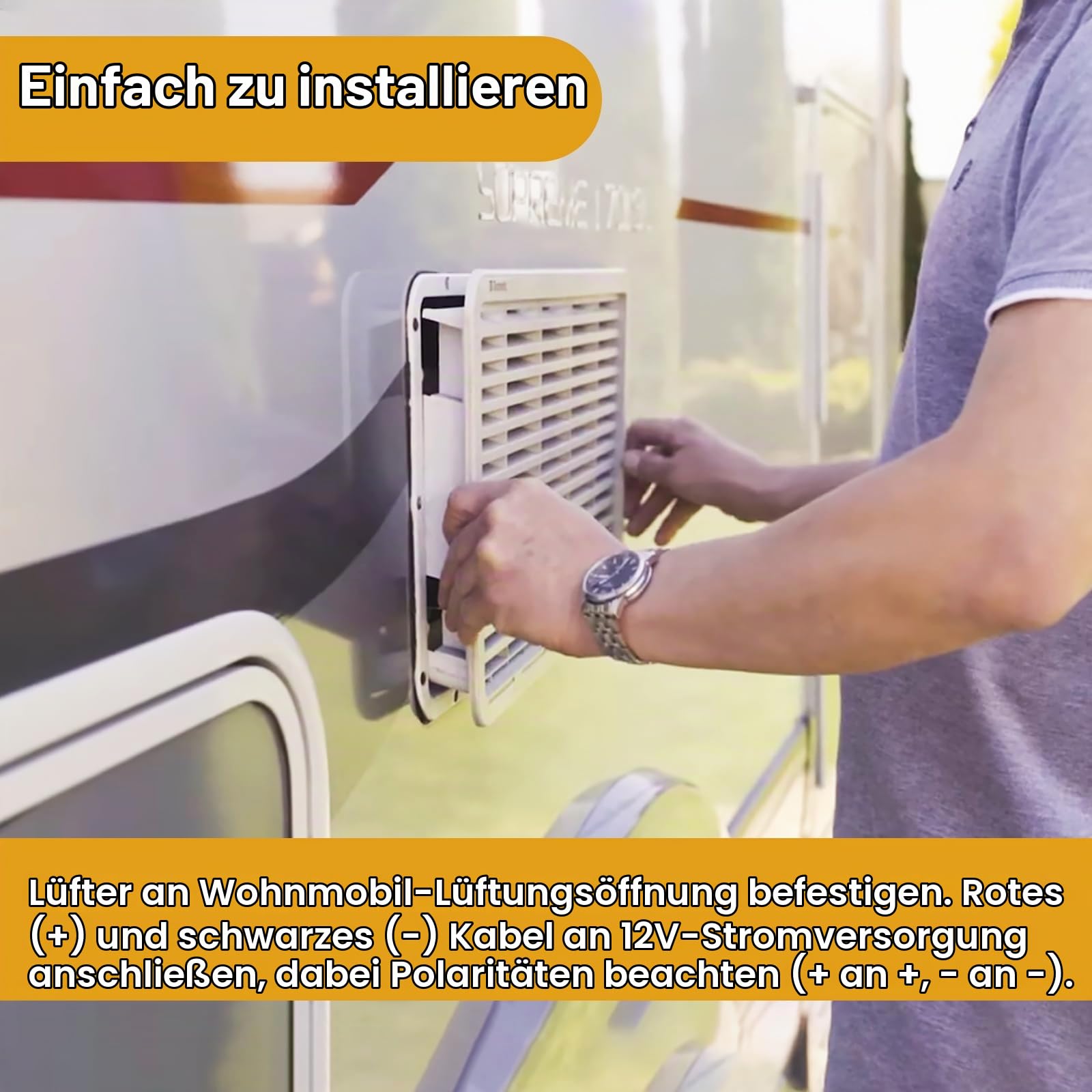 12 V RV-Kühlschrank-Lüfter, 140 mm, passend für Kühlschrank-Entlüftung und Lüftungsgitter, einstellbare Temperatureinstellungen, High-Tech-Fernbedienung mit manuellen/automatischen Modi, wasserdicht