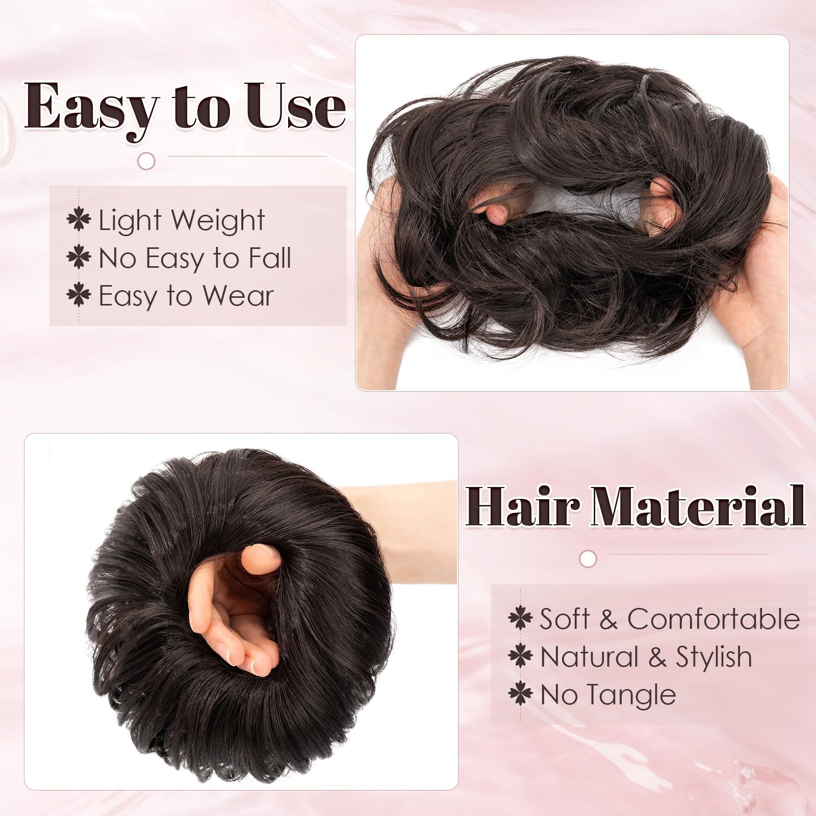 Benehair Messy Bun Hair Scrunchies Curly Hair Buns Hairpiece Synthetic Ponytail Bun Extensions Natural Dark Brown Hair Pieces for Women (Natural Dark Brown - Image 4
