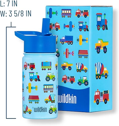 Miniatura 9 de Wildkin Paquete de maleta rodante con botella de agua reutilizable de acero de 14 onzas (trenes, aviones y camiones)