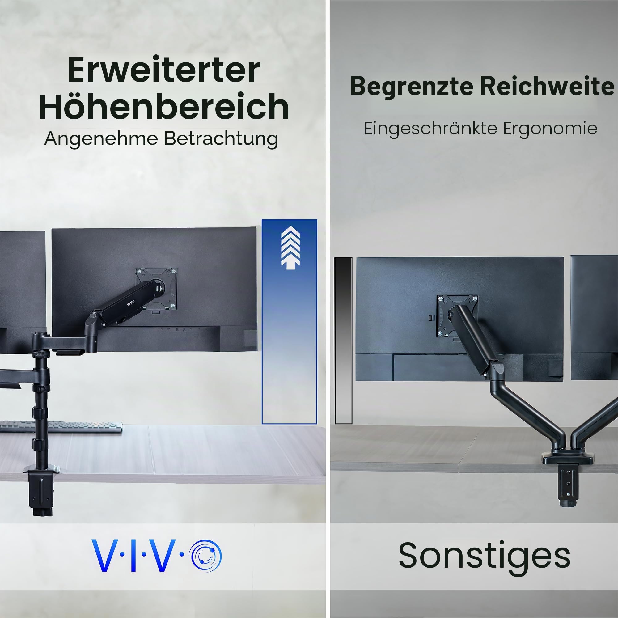 Vivo Pneumatischer Arm Dual Monitor Tischhalterung für 2 Bildschirme bis – Bild 4