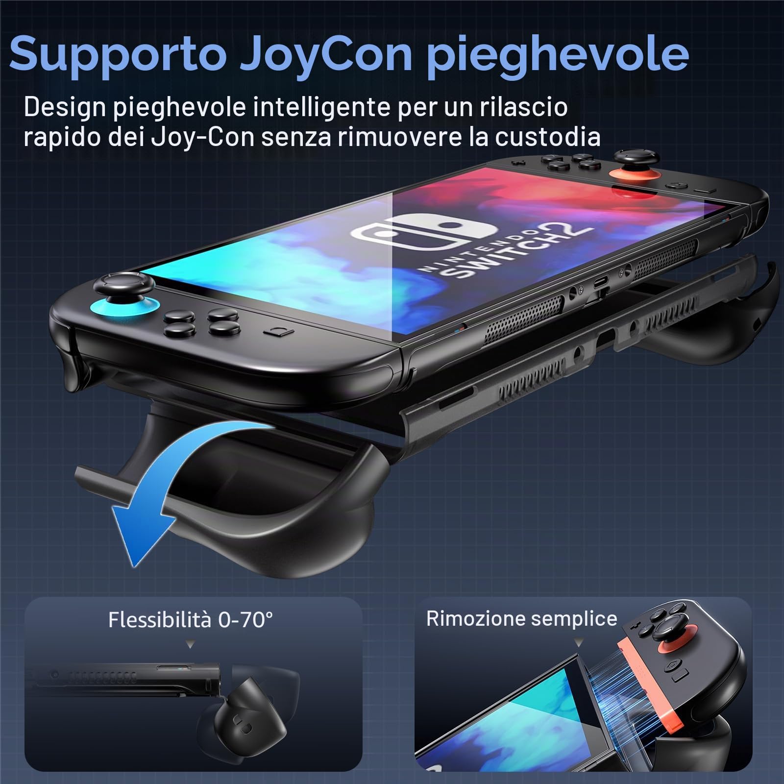 ProCase Custodia Dockable per Nintendo Switch 2 2025, Copertura Protettiva Custodia Slim Grip con Supporto per Switch 2 Console da 7,9 Pollici, Presa Ergonomica e Quick Release -Nero