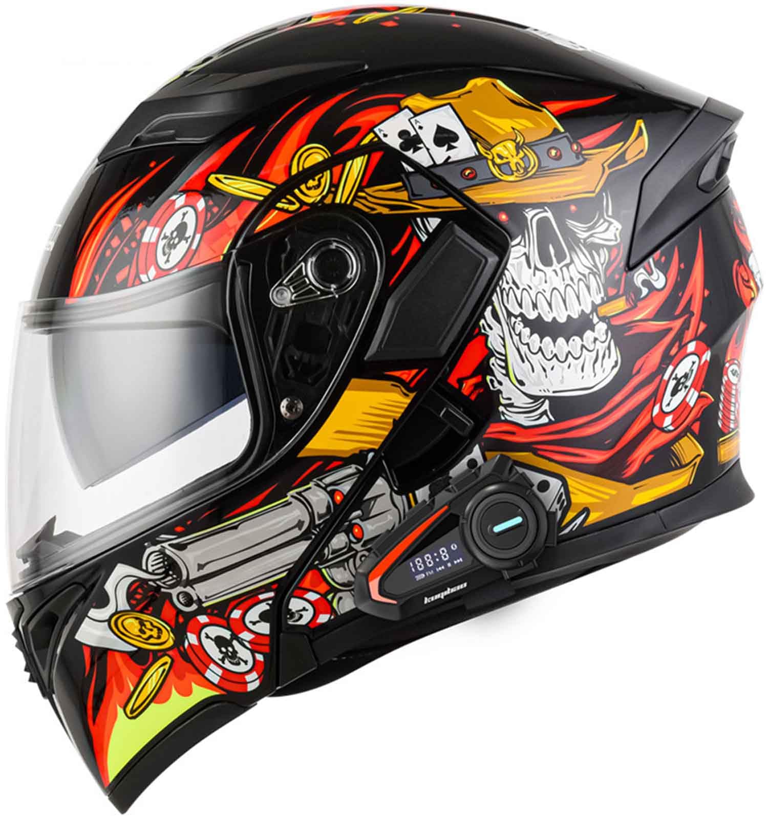 Modułowy kask motocyklowy Bluetooth, certyfikat DOT/ECE, kask szczękowy, na całą twarz, z dwuwarstwowym wizjerem i mikrofonem, dla dorosłych mężczyzn i kobiet (57 ~ 64 cm)