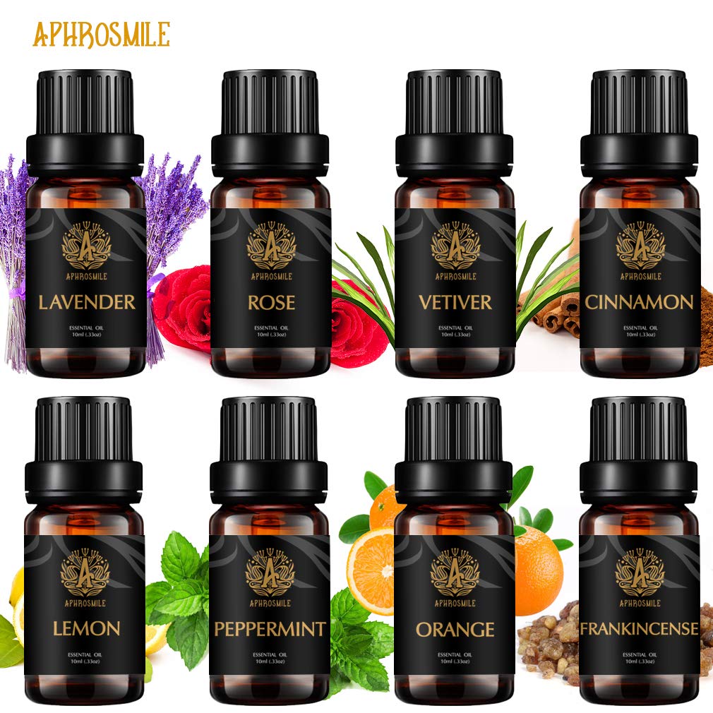 Aromatherapie Zitrone ätherisches Öl Set für Diffusor, 100% pure Rose ätherisches Öl Kit für Hause, 8x10ml Vetiver Öle Set - Pfefferminze, Orange, Zimt Öle...für Seife machen