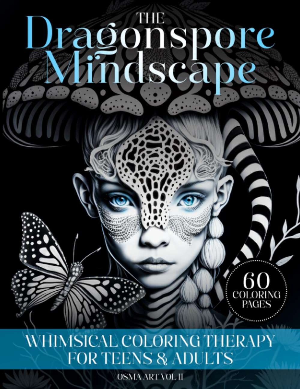 Coloriage anti-stress adultes en niveaux de gris avec créatures de fantasy