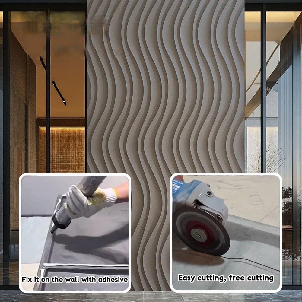 Tabiques de PU Huecos, Paneles de Pared 3D para decoración del hogar - Ladrillos de Revestimiento de PU Impermeables con Textura Ondulada para decoración de Paredes Exteriores y de oficinas
