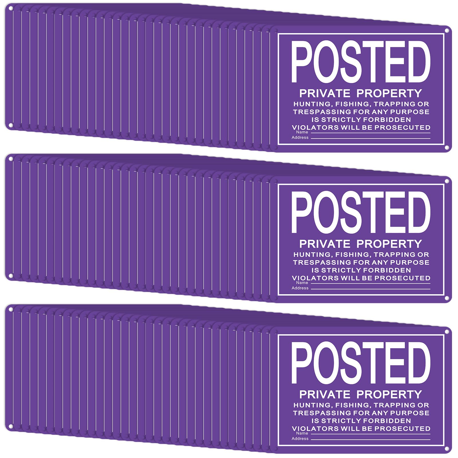 Tandefio 100 Pcs No Trespassing Sign Bulk Metal Private Property Reflective Aluminum Weatherproof Posted Sign No Hunting Fishing Trapping Warn Indoor Outdoor Yard Home Use (Purple,8 x 12 Inch)-image-31