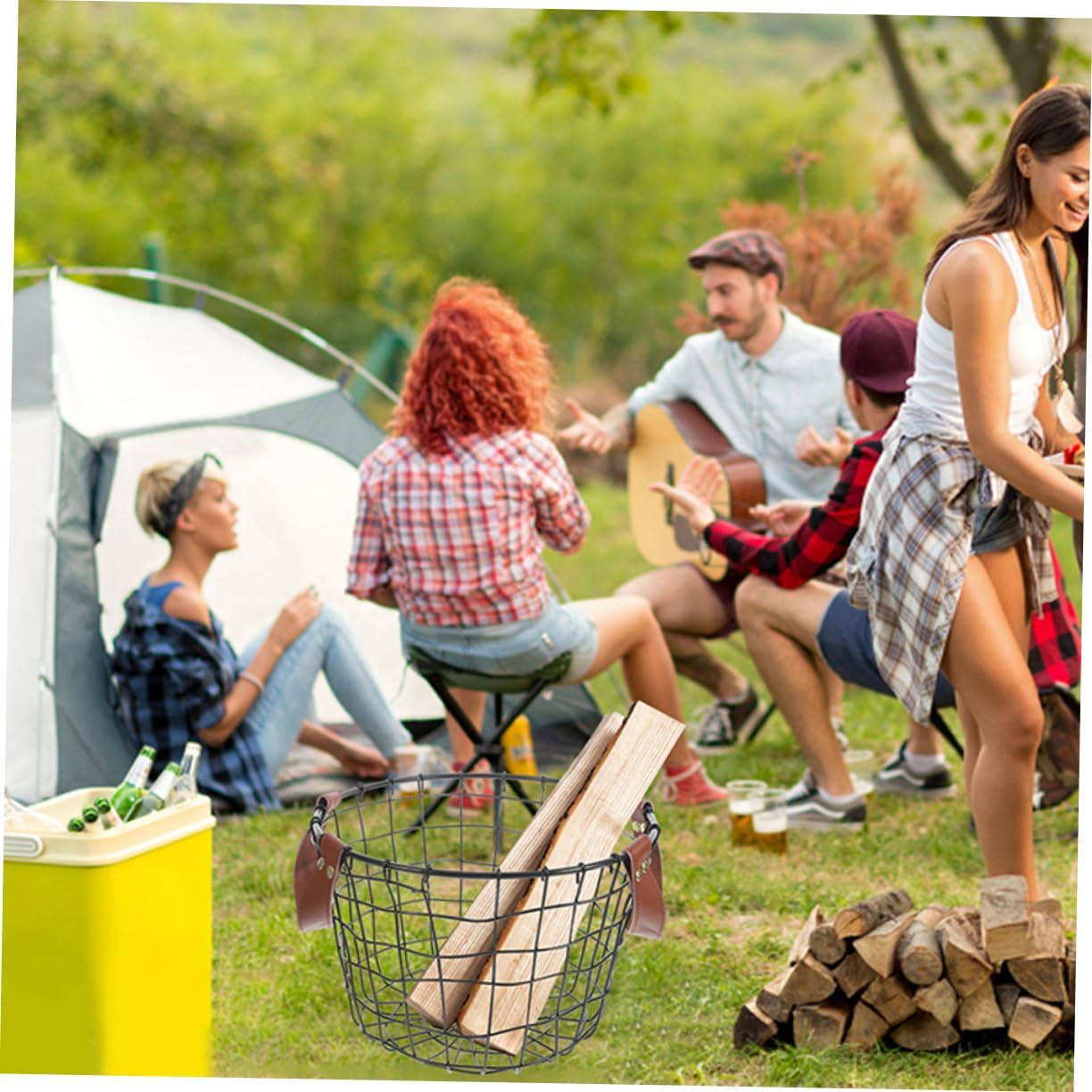 2pcs Large Round Wrought Iron Firewood Basket Decorative Storage Handle Metal Log Holder for Firewood Carrier Organizer