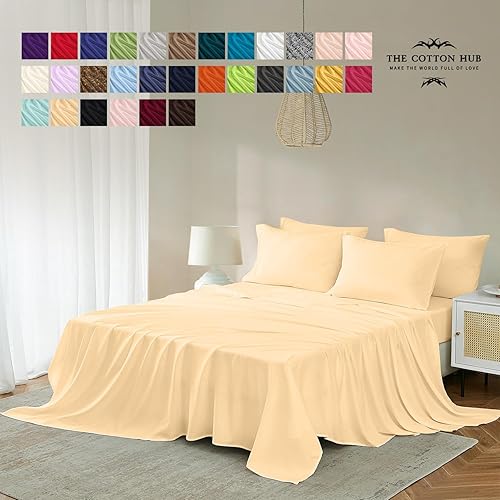 Miniatura 2 de Juego de sábanas de 4 piezas tamaño Queen de 600 hilos de algodón Pima peruano para colchones de hasta 14 a 16 pulgadas de profundidad (sólido,