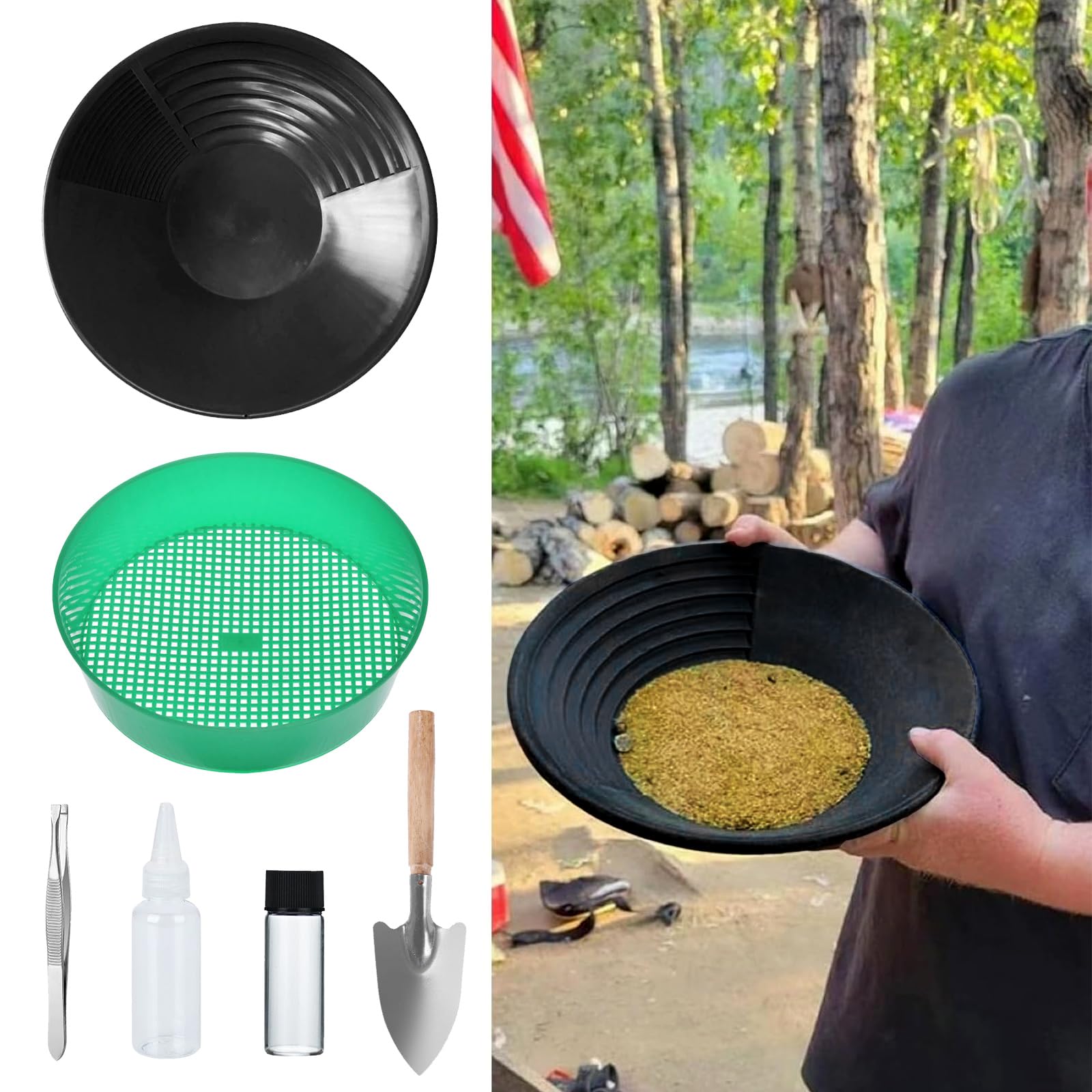 Gold Pan Kit,Bacino per la Ricerca Dell'Oro 38,5 cm,Setaccio per Oro,Classificatore D'Oro,Dell'Oro Gold Pan Kit,Oro Pans Setaccio Accessori,per Lavaggio Classificatore per Setacciatura