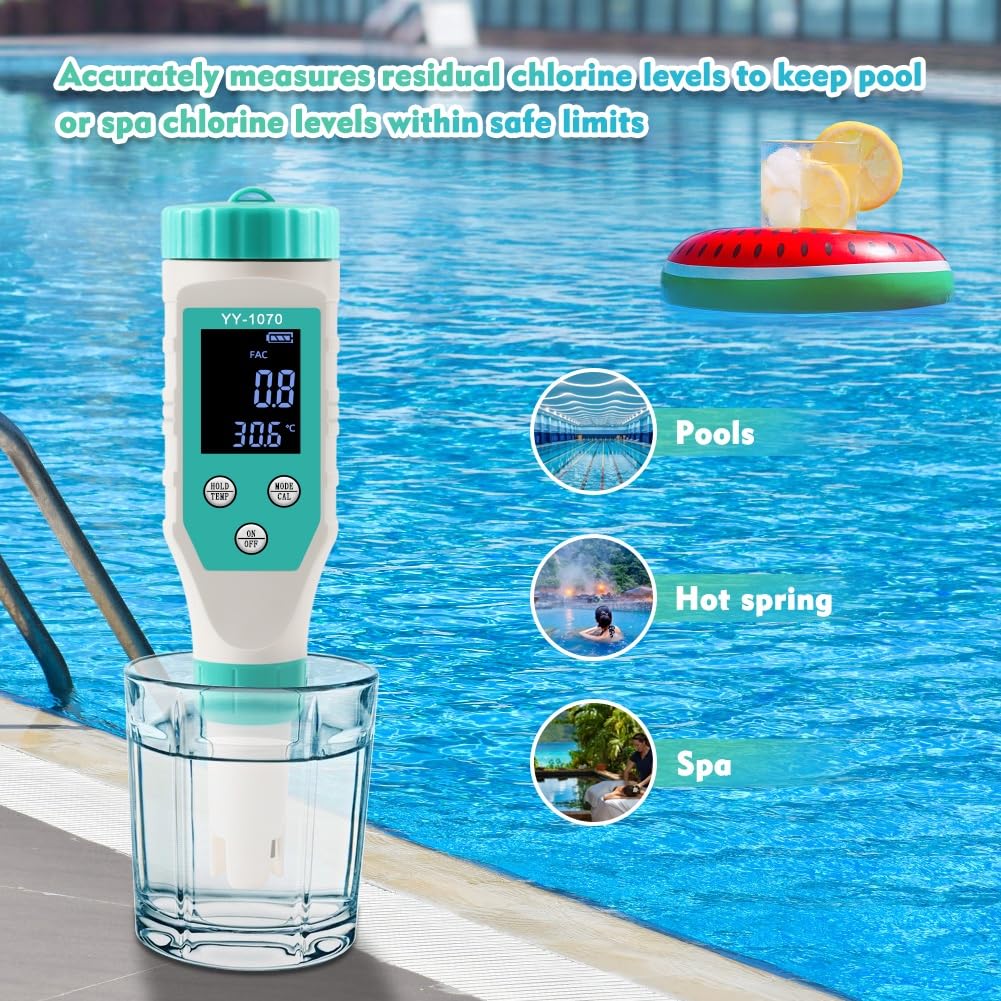 Misuratore PH for cloro for piscine Tester professionale SALT/ORP/TDS/EC/FAC | Analizzatore della qualità dell'acqua CL 7 in 1 della spa Hot Spring