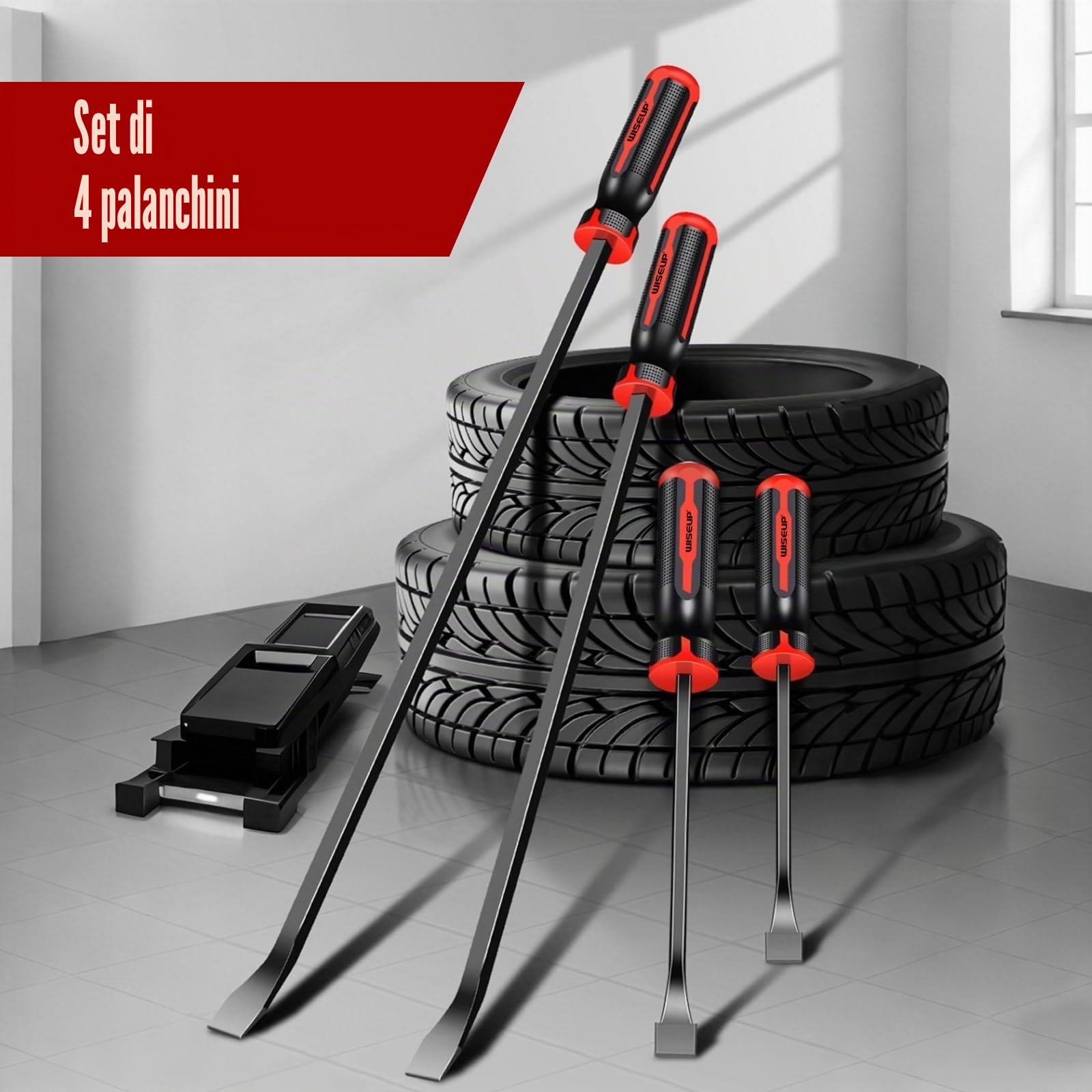 Set di leve da 4 pezzi WISEUP, 20,3 cm, 30,5 cm, 45,7 cm, 61 cm, piede di porco resistente con cappucci di impatto più spessi per lavori di leva, demolizione, strumenti manuali per meccanici