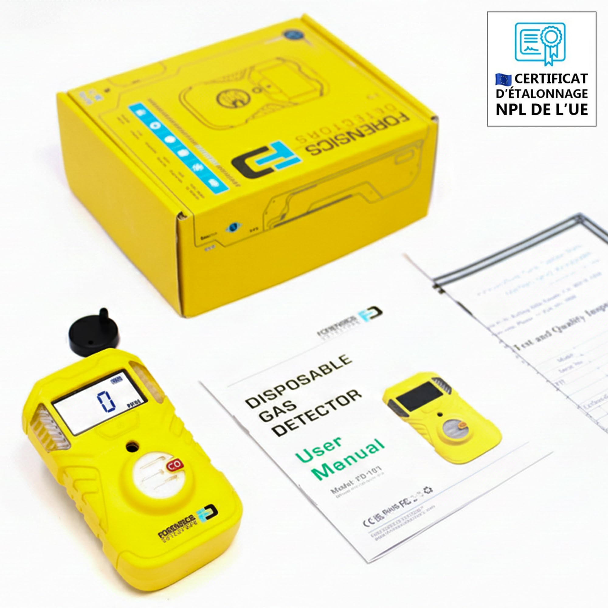 Détecteur Portable de Monoxyde de Carbone (CO) | Certificat d'Étalonnage UE | Batterie 2 Ans | Test De Chute Réussi Depuis 10 Pieds | Étanchéité IP67 |