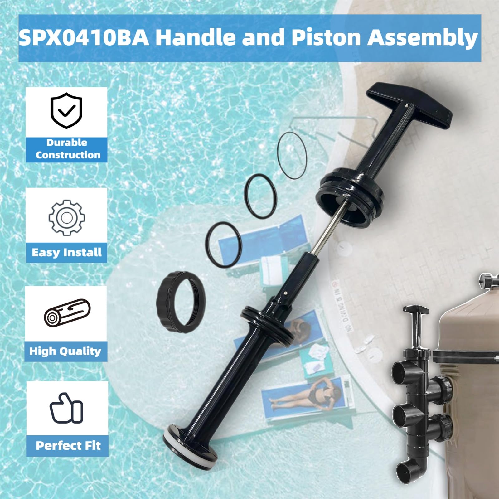 SPX0410BA - Conjunto de mango y pistón compatible con válvula de retrolavado deslizante Hayward de 2 pulgadas para modelos de la serie SP0410X SP0410X502S SP0410X602S - Kit de juntas tóricas de