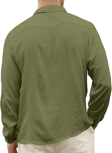 Miniatura 6 de CTU Camisa casual de verano con botones para hombre, manga larga, color sólido, camisas de playa