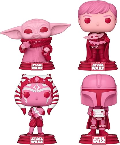 Funko POP - Juego de coleccionistas de Star Wars de San Valentín, Luke & Grogu, Mandalorian, Ahsoka, Grogu, figuras con soporte de 3.75 pulgadas de