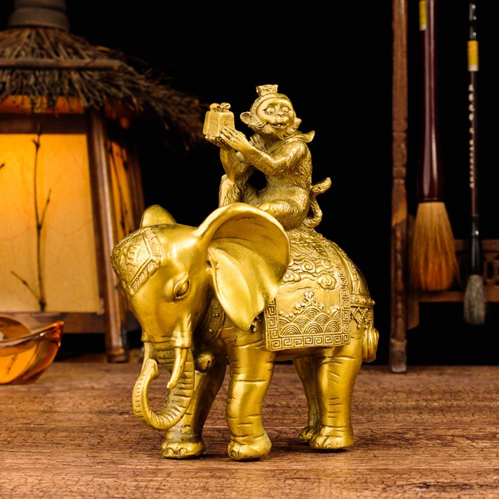 Escultura Figurilla Feng Shui Elefante Figurilla, Riqueza Figurita de la Suerte Regalos Decoración del hogar, Buena Suerte Animal Estatua Dorada A 8.3 Pulgadas
