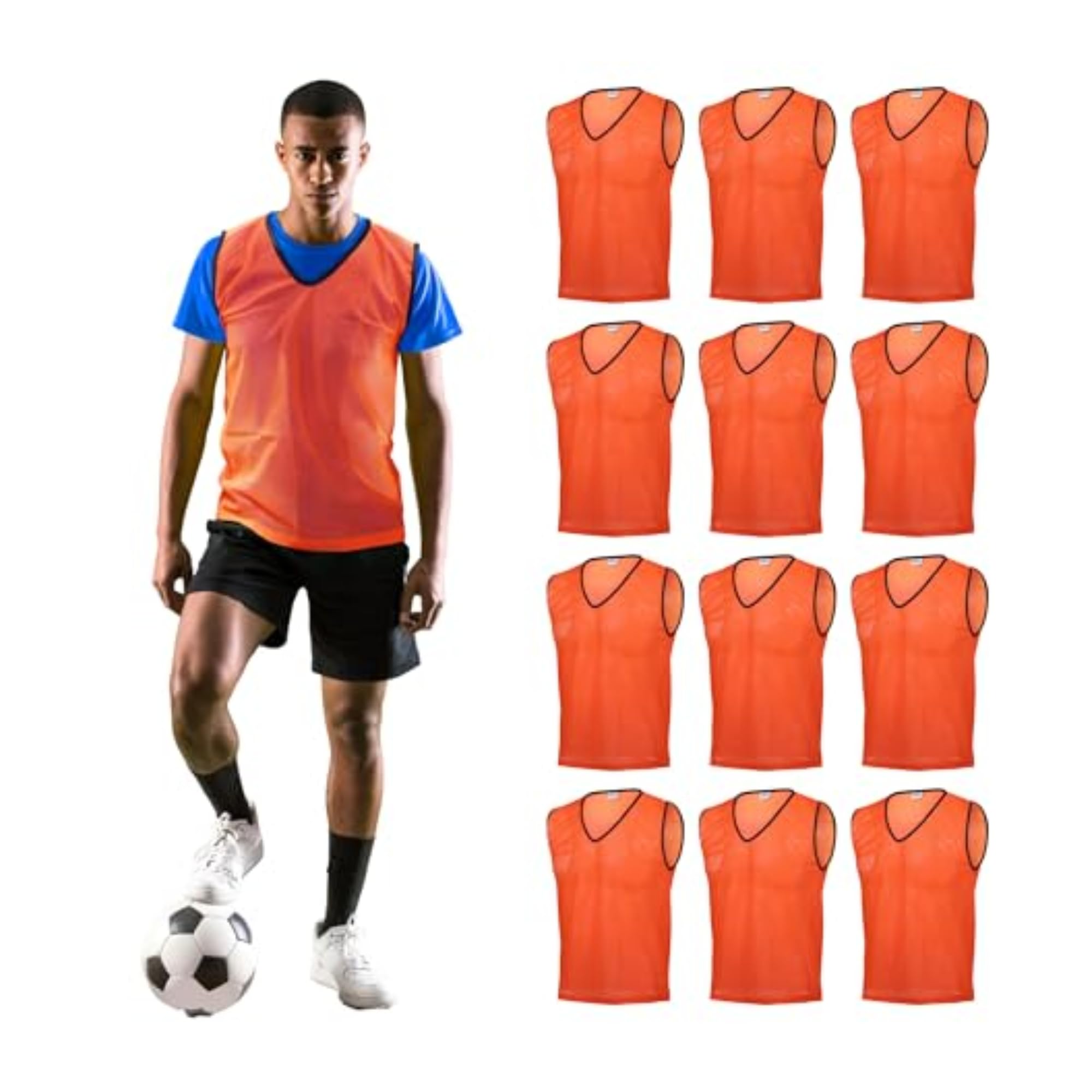 GSi Sports Pinnies – Packs of 6 or 12 – Free Size for Youth/Adult – Mesh Training Vests for Soccer, Basketball – 6 Color Options