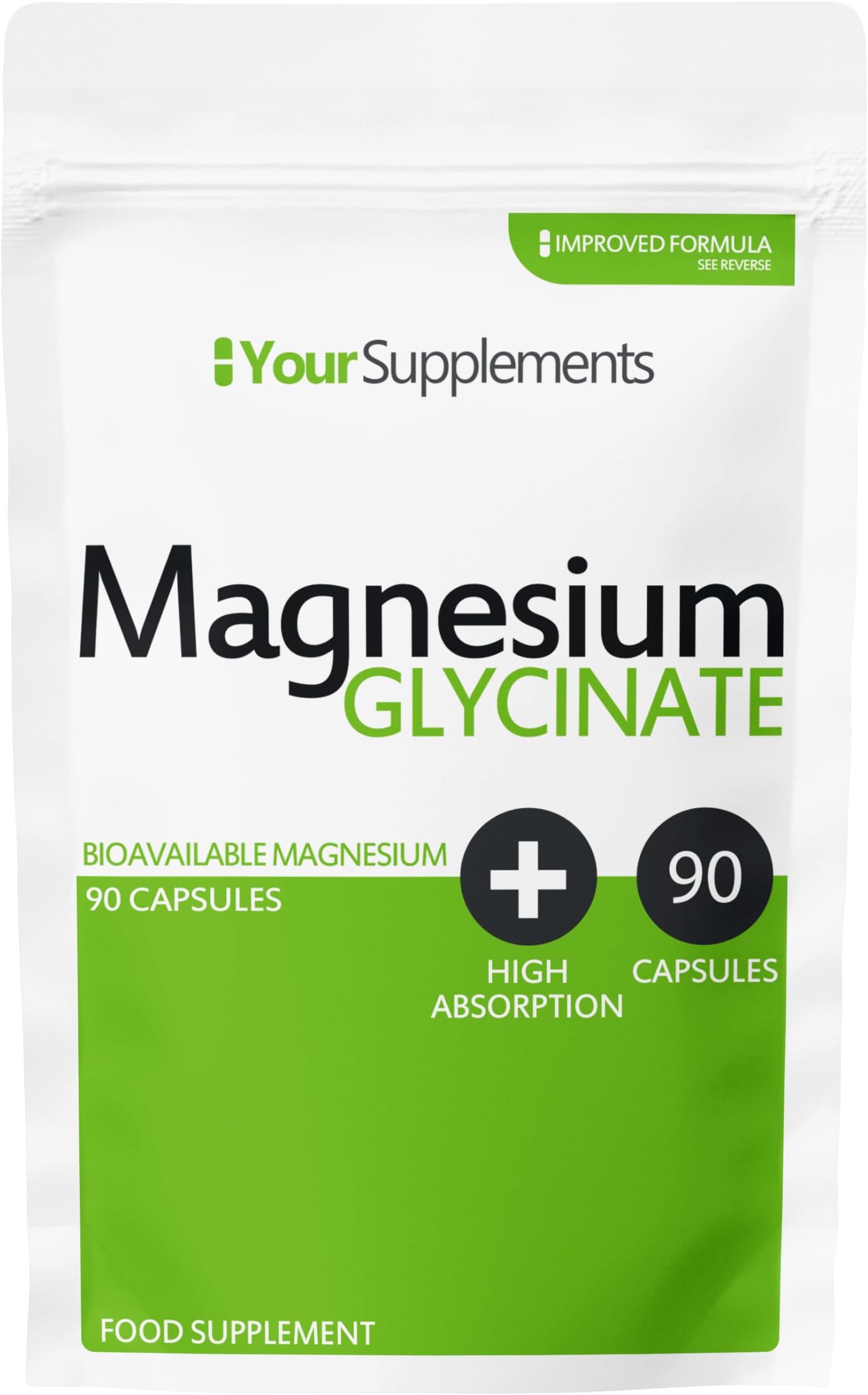Magnesium Glycinate by Your Supplements | UK Made | True Unblended Bisglycinate | 90 High Absorption Capsules | Suitable for Vegetarians & Vegans