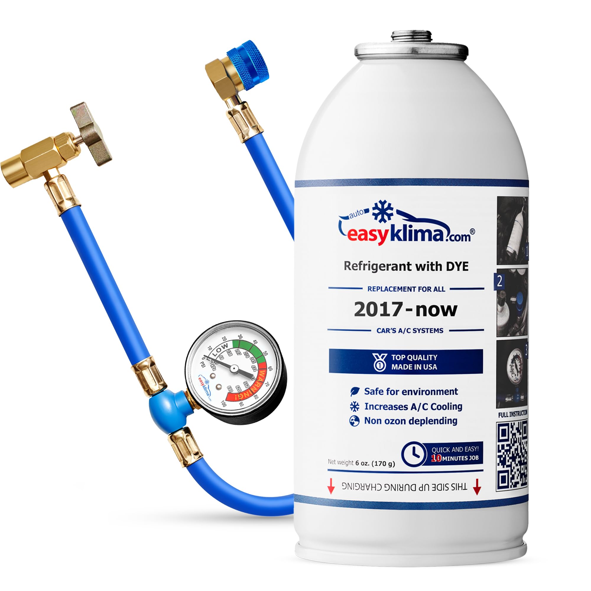 Kit Recharge Climatisation Auto EasyKlima R1234yf - Recharge Gaz Avec Manomètre Pour Voitures Après 2017
